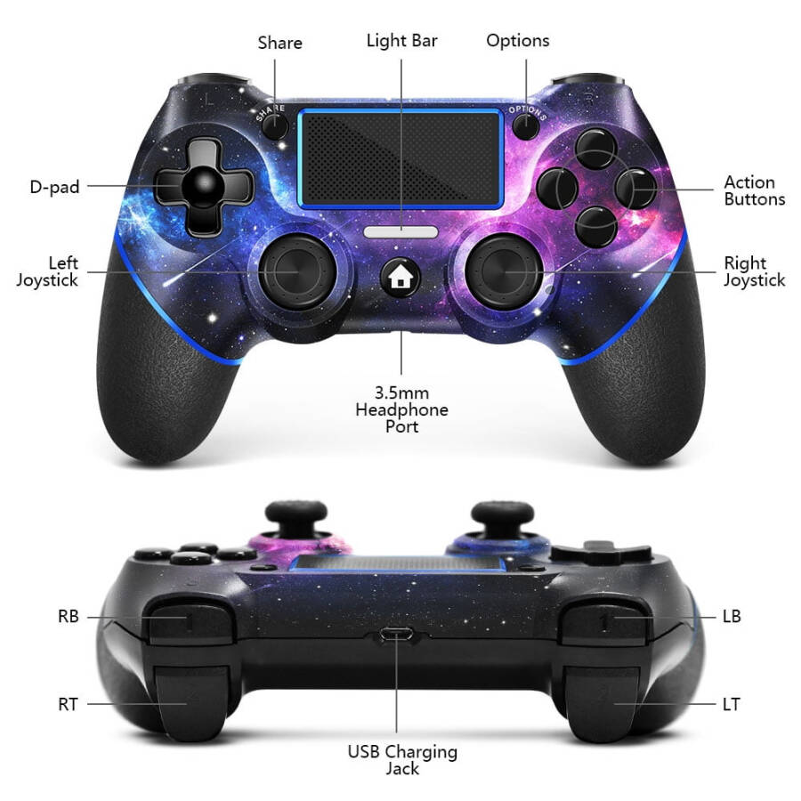 AceGamer Wireless Controller for PS4 with 2 Thumb Grips, Galaxy Custom Design V2 Gamepad Joystick, Compatible with PS4, Slim, Pro and Windows PC - 9