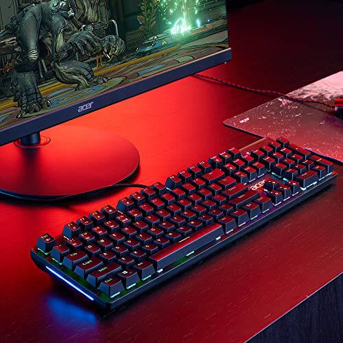 Acer Nitro Gen 2 Simli O'yin Klaviaturasi - RGB Yoritishli Klaviatura | 100% Xayolsiz (N-Tug'ma Rollovi) | Mexanik O'q | Ergonomik Kamarli Tug'ma Qopqoqlari | O'rnatilgan Multimedia Tug'malari - 3