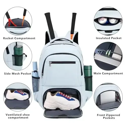 ACESAK Tennis Backpack Tennis Bag for Women Men - Tennis Bag Holds 2 Rackets, Badminton Squash, Pickleball Paddles Balls - 4