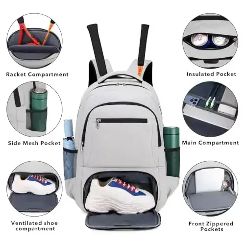 ACESAK Tennis Backpack Ayollar Erkaklar uchun Tennis sumkasi - Tennis sumkasi 2 ta Raketka, Badminton Skvosh, Picklebol Eşkaklar To'plarini sig'dira oladi - 4