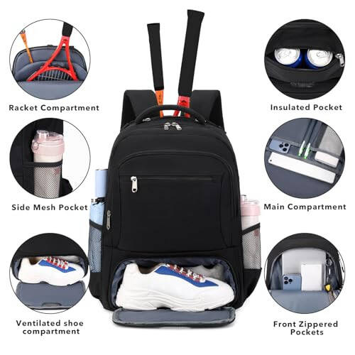 ACESAK Tennis Backpack Tennis Bag for Women Men - Tennis Bag Holds 2 Rackets, Badminton Squash, Pickleball Paddles Balls - 4