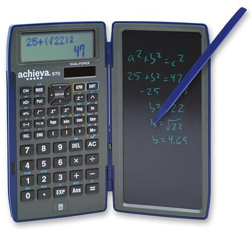 Achieva Scientific Calculator with Erasable LCD Writing Tablet | 2-Line Display | Dual Solar & Battery Power | for Students in Middle School, High School (970) - 1