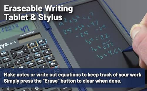 Achieva Scientific Calculator with Erasable LCD Writing Tablet | 2-Line Display | Dual Solar & Battery Power | for Students in Middle School, High School (970) - 4