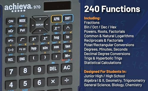 Achieva Scientific Calculator with Erasable LCD Writing Tablet | 2-Line Display | Dual Solar & Battery Power | for Students in Middle School, High School (970) - 5