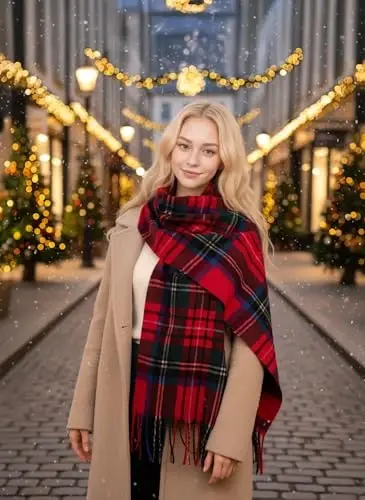 Achillea Scottish Tartan Plaid Scarf - Warm CasModazoneere Feel Winter Scarf, Scarves for Holiday, Christmas & Daily Wear - 4