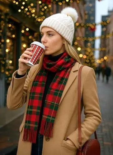 Achillea Shotlandiya Tartan Plaid Sharf - Issiq CasModazoneere Qishki Sharf, Bayram, Rojdestvo va Kundalik Kiyim uchun Sharflar - 3
