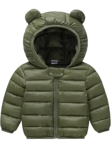 Achiyi Winter Coats Puffer Padded Jacket for Toddler Boys Girls Kids Light Outwear Cute Bear Ears with Hoods Clothing 