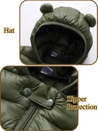 Achiyi Winter Coats Puffer Padded Jacket for Toddler Boys Girls Kids Light Outwear Cute Bear Ears with Hoods Clothing - 3