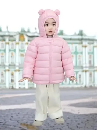 Achiyi Winter Coats Puffer Padded Jacket for Toddler Boys Girls Kids Light Outwear Cute Bear Ears with Hoods Clothing - 6