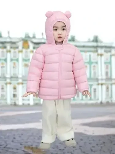 Achiyi Winter Coats Puffer Padded Jacket for Toddler Boys Girls Kids Light Outwear Cute Bear Ears with Hoods Clothing - 6