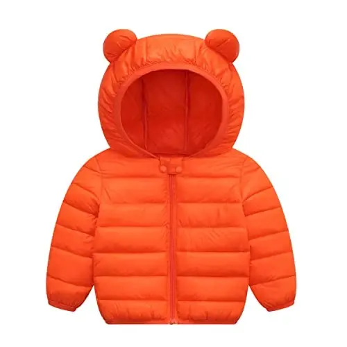 Achiyi Winter Coats Puffer Padded Jacket for Toddler Boys Girls Kids Light Outwear Cute Bear Ears with Hoods Clothing - 1