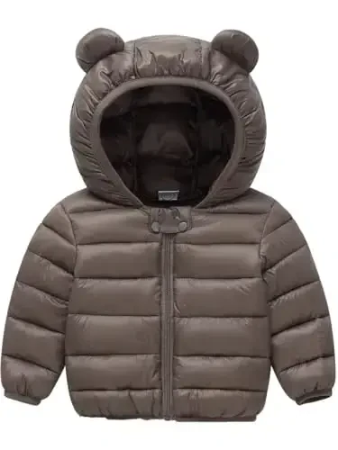 Achiyi Winter Coats Puffer Padded Jacket for Toddler Boys Girls Kids Light Outwear Cute Bear Ears with Hoods Clothing - 1