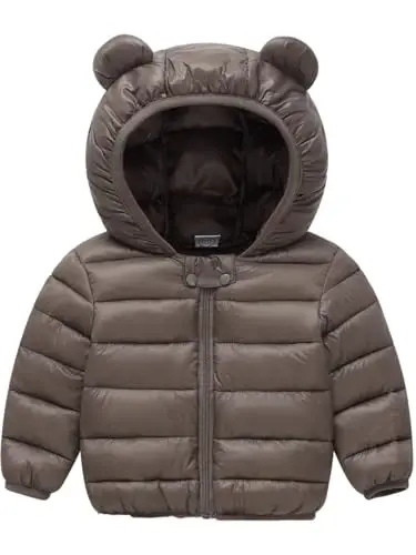 Achiyi Winter Coats Puffer Padded Jacket for Toddler Boys Girls Kids Light Outwear Cute Bear Ears with Hoods Clothing - 1