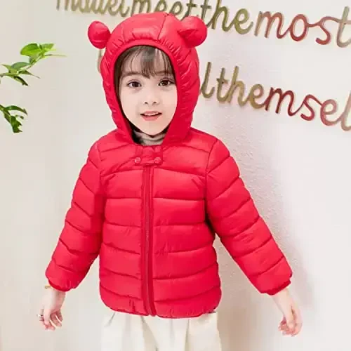 Achiyi Winter Coats Puffer Padded Jacket for Toddler Boys Girls Kids Light Outwear Cute Bear Ears with Hoods Clothing - 4