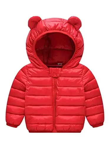 Achiyi Winter Coats Puffer Padded Jacket for Toddler Boys Girls Kids Light Outwear Cute Bear Ears with Hoods Clothing - 1
