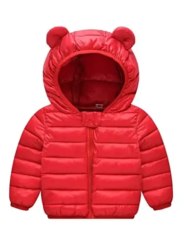 Achiyi Winter Coats Puffer Padded Jacket for Toddler Boys Girls Kids Light Outwear Cute Bear Ears with Hoods Clothing - 2