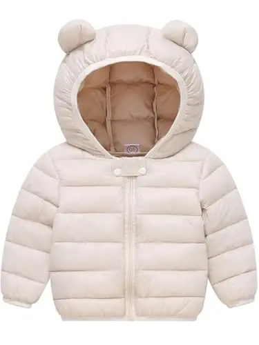 Achiyi qishki pufakli kurtka, kichkinoq o'g'il va qiz bolalar uchun yengil ustki kiyim, kapyushonli yoqimli ayiq quloqli kiyim 