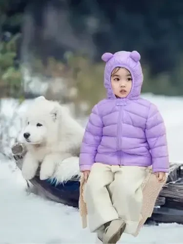 Achiyi Winter Coats Puffer Padded Jacket for Toddler Boys Girls Kids Light Outwear Cute Bear Ears with Hoods Clothing - 3