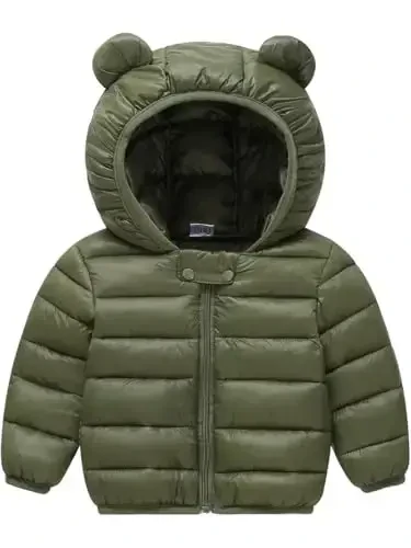 Achiyi Winter Coats Puffer Padded Jacket for Toddler Boys Girls Kids Light Outwear Cute Bear Ears with Hoods Clothing - 1