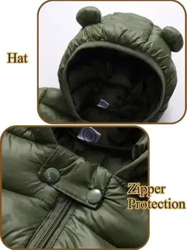 Achiyi Winter Coats Puffer Padded Jacket for Toddler Boys Girls Kids Light Outwear Cute Bear Ears with Hoods Clothing - 3