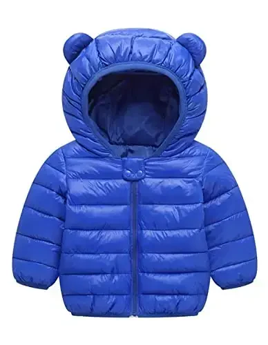 Achiyi Winter Coats Puffer Padded Jacket for Toddler Boys Girls Kids Light Outwear Cute Bear Ears with Hoods Clothing - 1