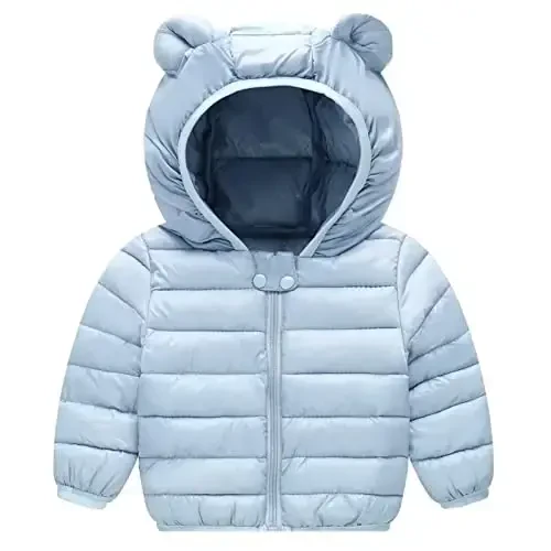 Achiyi Winter Coats Puffer Padded Jacket for Toddler Boys Girls Kids Light Outwear Cute Bear Ears with Hoods Clothing - 1