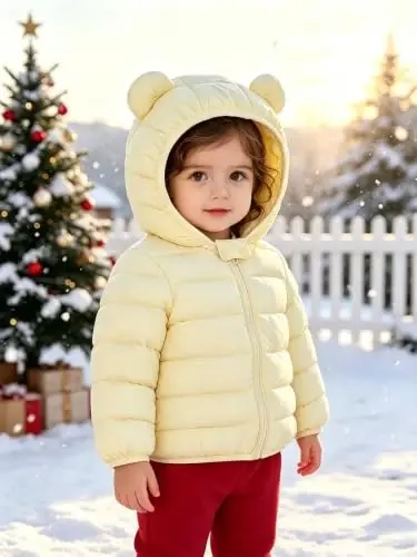 Achiyi Winter Coats Puffer Padded Jacket for Toddler Boys Girls Kids Light Outwear Cute Bear Ears with Hoods Clothing - Achiyi (1)