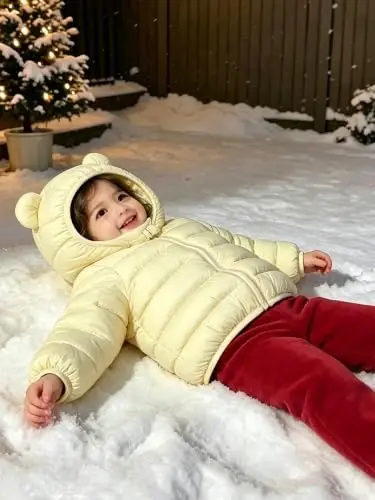Achiyi Winter Coats Puffer Padded Jacket for Toddler Boys Girls Kids Light Outwear Cute Bear Ears with Hoods Clothing - 3