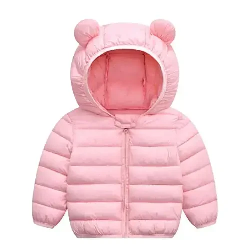 Achiyi Winter Coats Puffer Padded Jacket for Toddler Boys Girls Kids Light Outwear Cute Bear Ears with Hoods Clothing - 1