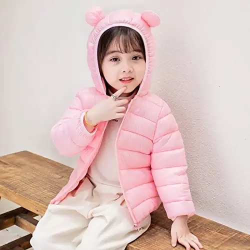 Achiyi Winter Coats Puffer Padded Jacket for Toddler Boys Girls Kids Light Outwear Cute Bear Ears with Hoods Clothing - 4