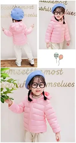 Achiyi Winter Coats Puffer Padded Jacket for Toddler Boys Girls Kids Light Outwear Cute Bear Ears with Hoods Clothing - 5