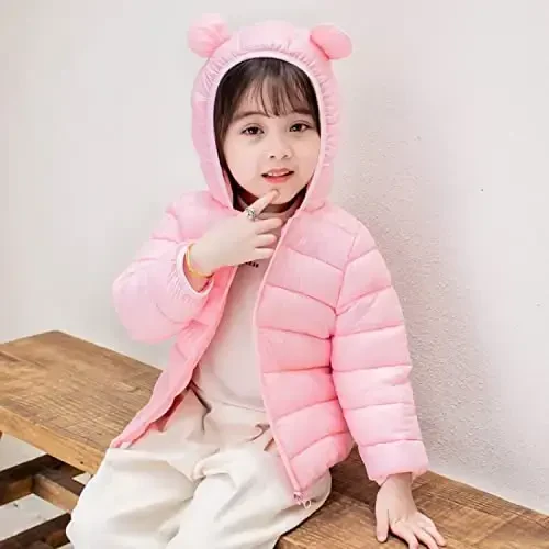 Achiyi Winter Coats Puffer Padded Jacket for Toddler Boys Girls Kids Light Outwear Cute Bear Ears with Hoods Clothing - 4