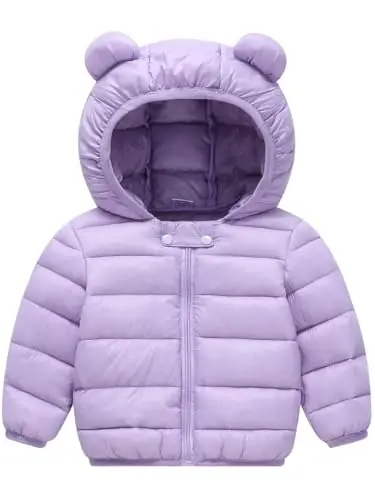 Achiyi Winter Coats Puffer Padded Jacket for Toddler Boys Girls Kids Light Outwear Cute Bear Ears with Hoods Clothing - 1