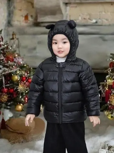 Achiyi Winter Coats Puffer Padded Jacket for Toddler Boys Girls Kids Light Outwear Cute Bear Ears with Hoods Clothing - 5