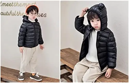 Achiyi Winter Coats Puffer Padded Jacket for Toddler Boys Girls Kids Light Outwear Cute Bear Ears with Hoods Clothing - 6