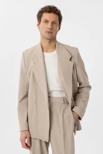 Açık Bej Kruvaze Kapama Fleto Cepli Erkek Blazer Ceket-Açık Bej - ANTIOCH (1)