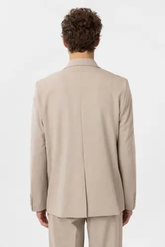 Açık Bej Kruvaze Kapama Fleto Cepli Erkek Blazer Ceket-Açık Bej - 5