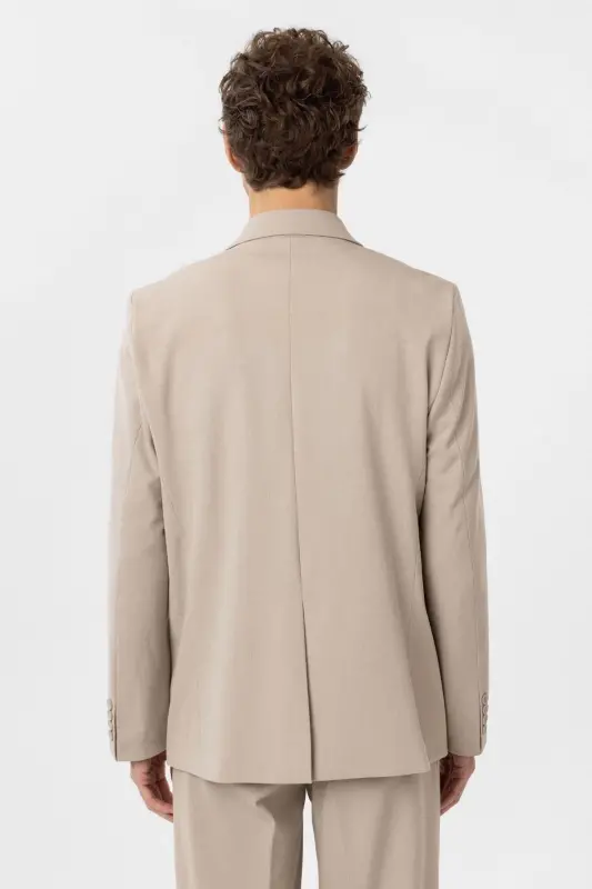 Açık Bej Kruvaze Kapama Fleto Cepli Erkek Blazer Ceket-Açık Bej - 5