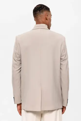 Açık Bej Torba Cepli Kruvaze Erkek Blazer Ceket-Açık Bej - 5