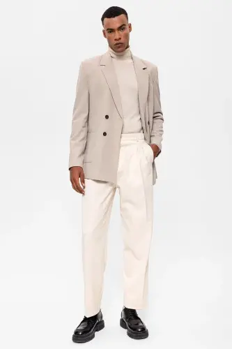 Açık Bej Torba Cepli Kruvaze Erkek Blazer Ceket-Açık Bej - 3