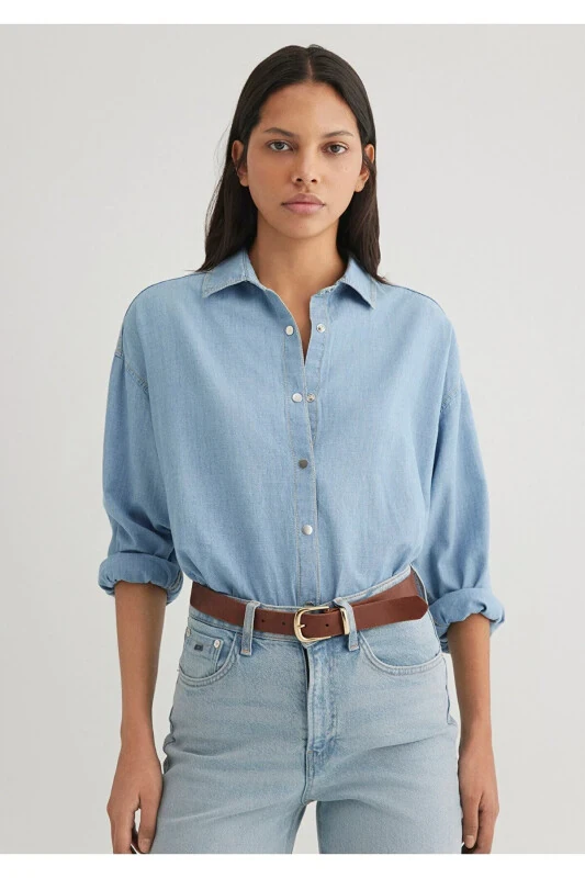 Açık Denim Gömlek Loose Fit / Bol Rahat Kesim 1210854-80195 - MAVI