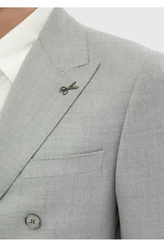 Açık Gri Düz Zeroweight Slim Fit %100 Yün Takım Elbise - 5