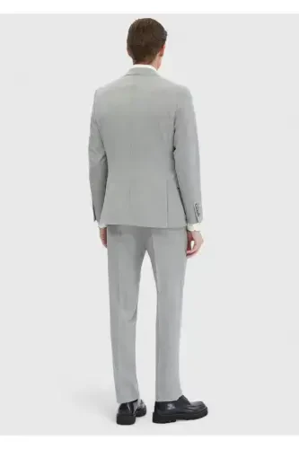 Açık Gri Düz Zeroweight Slim Fit %100 Yün Takım Elbise - 7