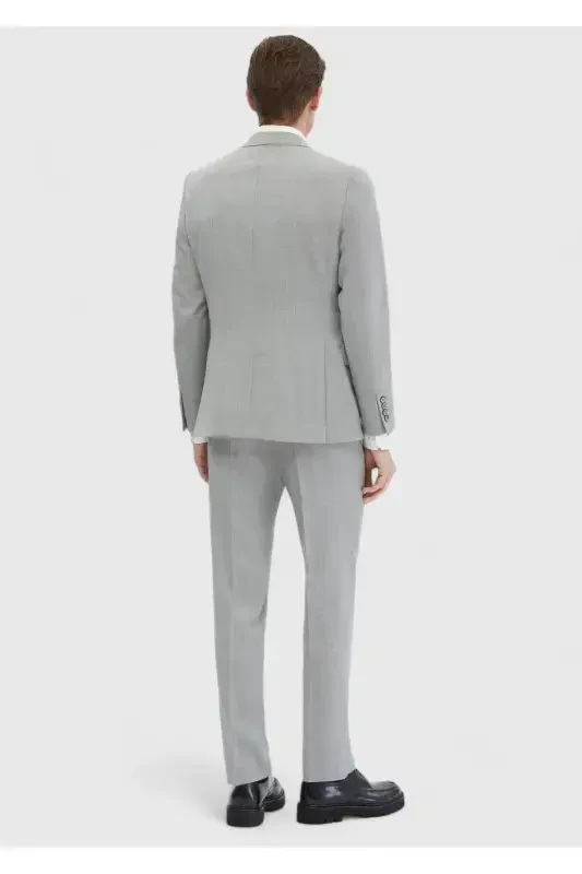 Açık Gri Düz Zeroweight Slim Fit %100 Yün Takım Elbise - 7