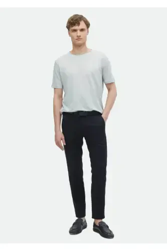 Açık Gri Düz Bisiklet Yaka %100 Keten T-Shirt - RAMSEY (1)