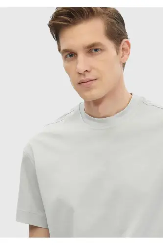 Açık Gri Düz Bisiklet Yaka %100 Pamuk T-Shirt-Açık Gri 