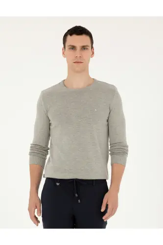 Açık Gri Melanj Slim Fit Bisiklet Yaka Basic Triko Kazak 50296575-VR091-Açık Gri Melanj 