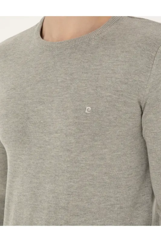 Açık Gri Melanj Slim Fit Bisiklet Yaka Basic Triko Kazak 50296575-VR091 - Açık Gri Melanj - 7