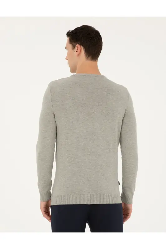 Açık Gri Melanj Slim Fit Bisiklet Yaka Basic Triko Kazak 50296575-VR091-Açık Gri Melanj - 5