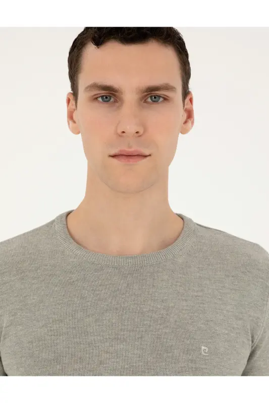 Açık Gri Melanj Slim Fit Bisiklet Yaka Basic Triko Kazak 50296575-VR091-Açık Gri Melanj - 2